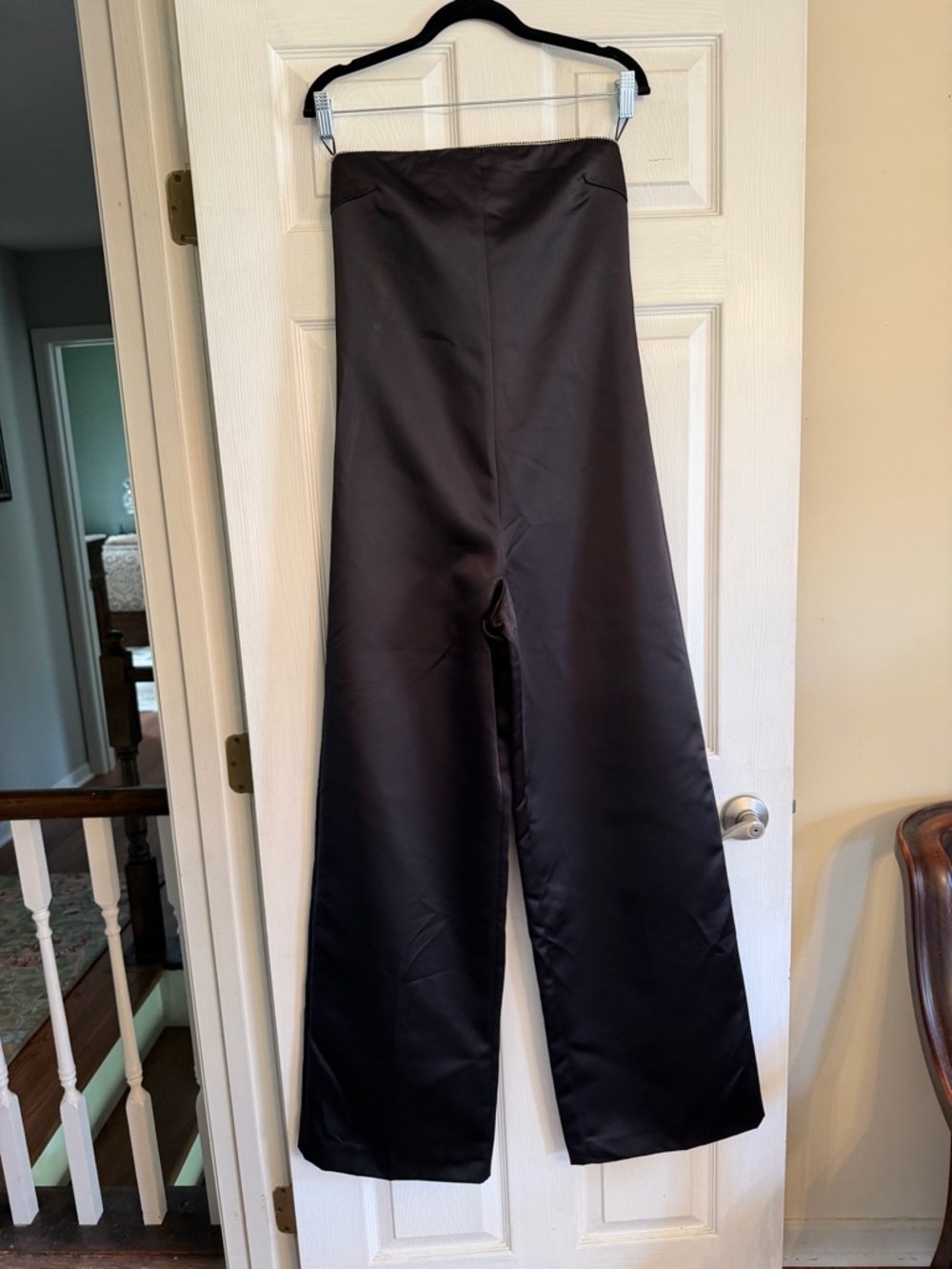 Zara Black Strapless Wide-Leg Satin Jumpsuit S - Picture 3 of 8